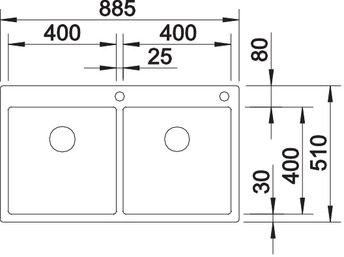 Plan Evier en inox Blanco Claron 521654 couleur inox 885x510 avec 2 cuves vidage manuel