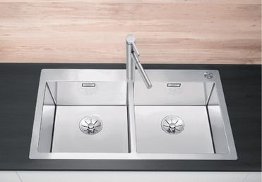 Vue 1 Evier en inox Blanco Claron 521654 couleur inox 885x510 avec 2 cuves vidage manuel