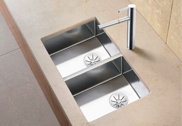 Vue 1 Evier en inox Blanco Claron 521618 couleur inox 400x400 avec 2 cuves vidage manuel