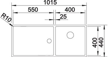 Plan Evier en inox Blanco Claron 521599 couleur inox 400x550 avec 2 cuves vidage manuel