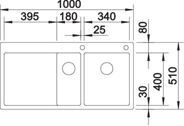 Plan Evier en inox Blanco Claron 521646 couleur inox 1000x510 avec 1 cuve vidage manuel