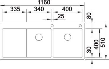 Plan Evier en inox Blanco Claron 521651 couleur inox 1160x510 avec 1 cuve vidage manuel