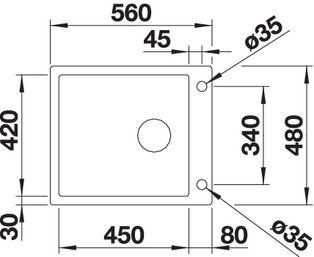 Plan Evier en inox Blanco Claron 521641 couleur inox 560x480 avec 1 cuve vidage manuel