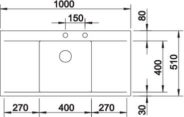 Plan Evier en inox Blanco Flow 521636 couleur inox 1000x510 avec 1 cuve vidage manuel