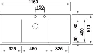 Plan Evier en inox Blanco Flow 521637 couleur inox 1160x510 avec 1 cuve vidage manuel