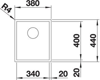 Plan Evier en inox Blanco Zerox 521556 couleur inox 340x400 avec 1 cuve