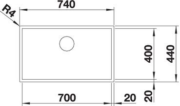 Plan Evier en inox Blanco Zerox 523099 couleur inox 740x440 avec 1 cuve