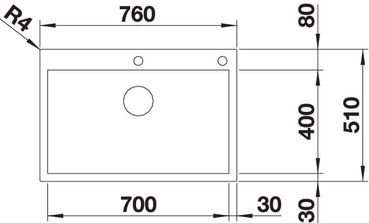 Plan Evier en inox Blanco Zerox 523102 couleur inox 760x510 avec 1 cuve vidage manuel