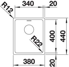 Plan Evier en inox Blanco Andano 522953 couleur inox 340x400 avec 1 cuve