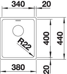 Plan Evier en inox Blanco Andano 522955 couleur inox 340x400 avec 1 cuve