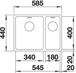 Plan Evier en inox Blanco Andano 522973 couleur inox 340x400 avec 1 cuve