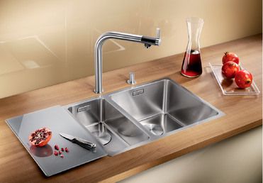 Vue 1 Evier en inox Blanco Andano 522974 couleur inox 340x400 avec 1 cuve vidage manuel