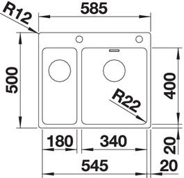 Plan Evier en inox Blanco Andano 525247 couleur inox 585x440 avec 1 cuve vidage manuel