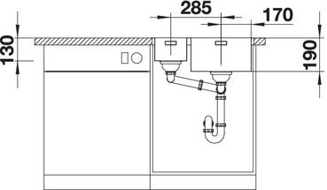 Plan Evier en inox Blanco Andano 525247 couleur inox 585x440 avec 1 cuve vidage manuel