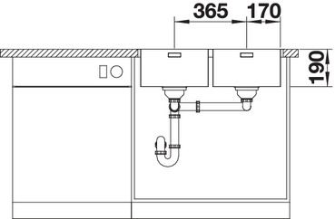 Plan Evier en inox Blanco Andano 525248 couleur inox 745x500 avec 2 cuves vidage manuel