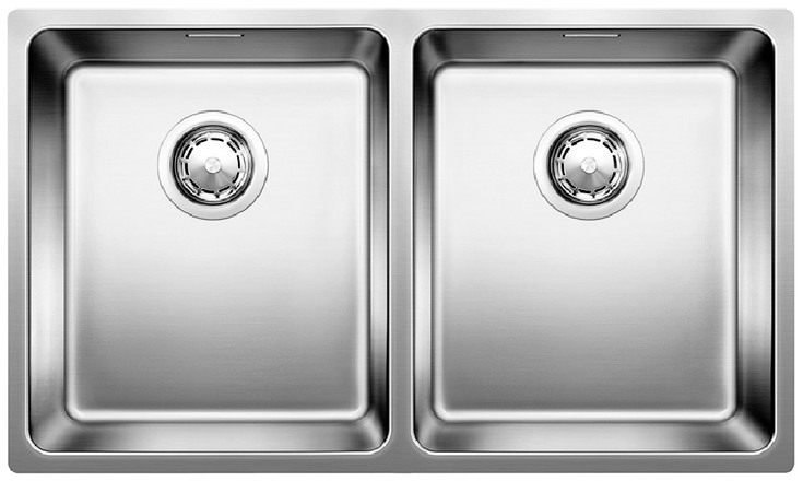  Evier en inox Blanco 340/340-u 520825 couleur inox 745x440 avec 2 cuves vidage manuel 520825