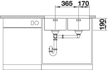 Plan Evier en inox Blanco 340/340-u 520825 couleur inox 745x440 avec 2 cuves vidage manuel