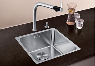 Vue 1 Evier en inox Blanco Andano 522958 couleur inox 400x400 avec 1 cuve vidage manuel