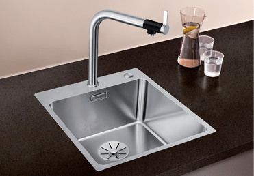 Vue 1 Evier en inox Blanco Andano 525244 couleur inox 440x440 avec 1 cuve vidage manuel