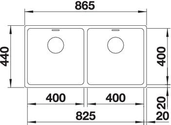 Plan Evier en inox Blanco Andano 522986 couleur inox 825x400 avec 2 cuves vidage manuel