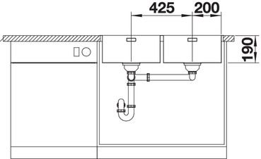 Plan Evier en inox Blanco Andano 522986 couleur inox 825x400 avec 2 cuves vidage manuel