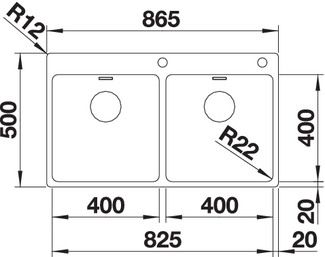 Plan Evier en inox Blanco Andano 525249 couleur inox 865x440 avec 1 cuve vidage manuel