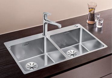 Vue 1 Evier en inox Blanco Andano 525249 couleur inox 865x440 avec 1 cuve vidage manuel