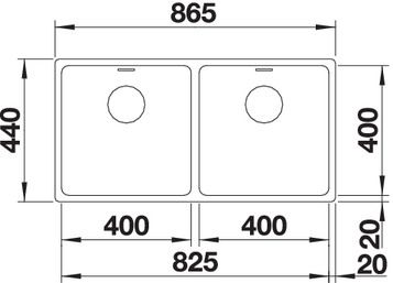 Plan Evier en inox Blanco Andano 522988 couleur inox 825x400 avec 2 cuves vidage manuel