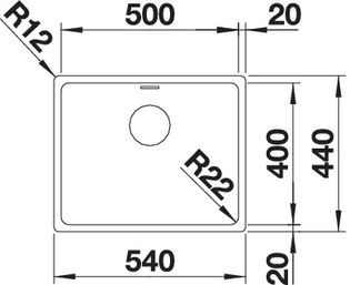 Plan Evier en inox Blanco Andano 522966 couleur inox 500x400 avec 1 cuve vidage manuel