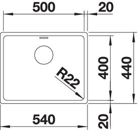 Plan Evier en inox Blanco Andano 522967 couleur inox 500x400 avec 1 cuve