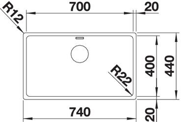 Plan Evier en inox Blanco Andano 522970 couleur inox 740x440 avec 1 cuve vidage manuel