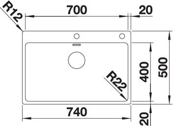 Plan Evier en inox Blanco Andano 525246 couleur inox 740x440 avec 1 cuve vidage manuel