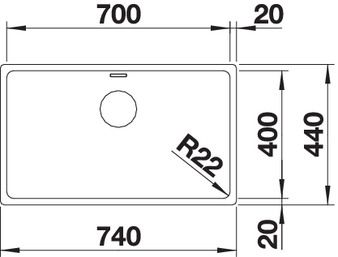 Plan Evier en inox Blanco Andano 522971 couleur inox 740x440 avec 1 cuve