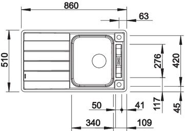 Plan Evier en inox Blanco Axis 522102 couleur inox 860x510 avec 1 cuve vidage manuel