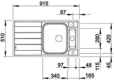 Plan Evier en inox Blanco Axis 522103 couleur inox 915x510 avec 1 cuve vidage manuel