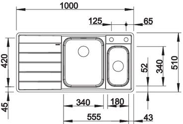 Plan Evier en inox Blanco Axis 522104 couleur inox 1000x510 avec 1 cuve vidage manuel