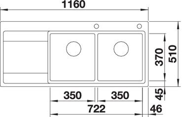 Plan Evier en inox Blanco Divon 521664 couleur inox 1160x510 avec 2 cuves vidage manuel