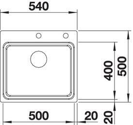 Plan Evier en inox Blanco Etagon 521748 couleur inox 540x500 avec 1 cuve vidage manuel