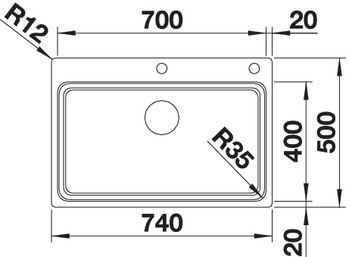 Plan Evier en inox Blanco Etagon 524274 couleur inox 740x500 avec 1 cuve vidage manuel