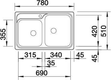 Plan Evier en inox Blanco Classic 507543 couleur inox 780x510 avec 2 cuves