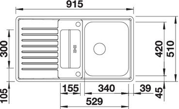 Plan Evier en inox Blanco Classic 523663 couleur inox 915x510 avec 1 cuve vidage manuel