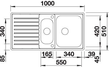 Plan Evier en inox Blanco Classic 523665 couleur inox 1000x510 avec 1 cuve vidage manuel