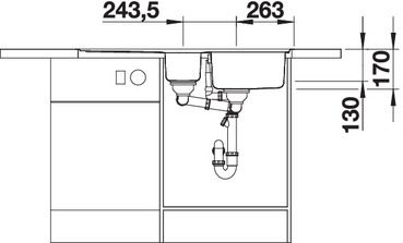 Plan Evier en inox Blanco Classic 523665 couleur inox 1000x510 avec 1 cuve vidage manuel