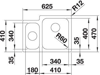 Plan Evier en inox Blanco Supra 523366 couleur inox 620x490 avec 1 cuve