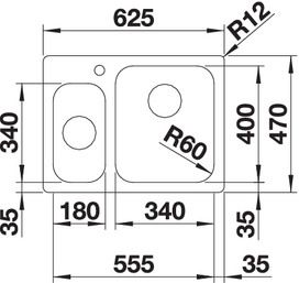 Plan Evier en inox Blanco Supra 523368 couleur inox 627x472 avec 1 cuve