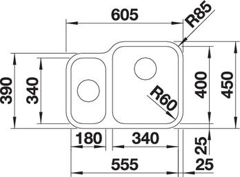 Plan Evier en inox Blanco Supra 525215 couleur inox 605x440 avec 1 cuve vidage manuel