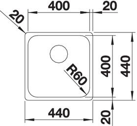 Plan Evier en inox Blanco Supra 523356 couleur inox 440x440 avec 1 cuve