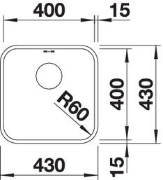 Plan Evier en inox Blanco Supra 518201 couleur inox 400x400 avec 1 cuve