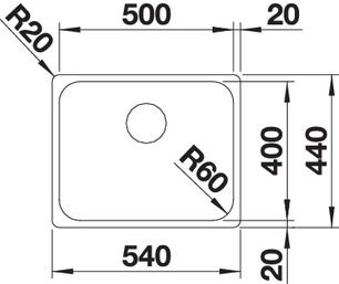 Plan Evier en inox Blanco Supra 523361 couleur inox 540x440 avec 1 cuve