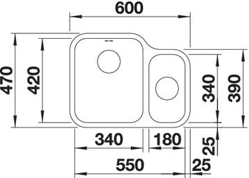 Plan Evier en inox Blanco Ypsilon 518209 couleur inox 550x420 avec 1 cuve